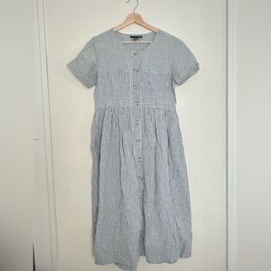 Vintage Gingham Linen cotton button down dress M